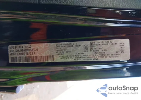 2021 Jeep Wrangler Unlimited Sport S 4X4 z USA, uszkodzony, nr VIN 1C4HJXDN6MW680326